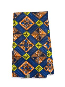 Blue Orange Yellow Black White Leidse Ruit Linoleum Ankara African Print Fabric 6 Yards