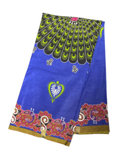 Blue Green Crimson Peafowl Feathers Ankara African Print Fabric 6 Yards
