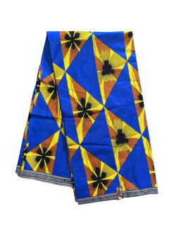 Blue Orange Yellow Black Side Triangle Glint Ankara African Print Fabric 6 Yards