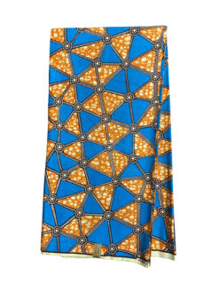 Blue Orange White Black Triangles Cluster Ankara African Print Fabric 6 Yards