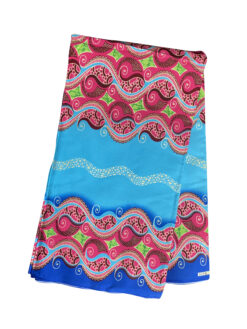 Blue Pink Green Burgundy Gold Mixed Swirl Circles Ankara African Print Fabric 6 Yards