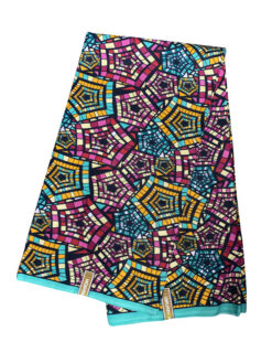 Blue Red Pink Yellow Pentagon Stain Glass Ankara African Print Fabric 6 Yards