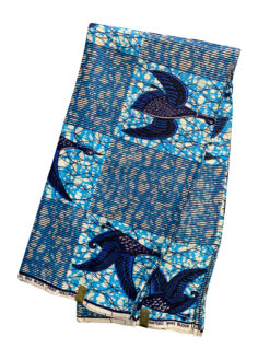 Blue White Black Flying Birds Ankara African Print Fabric 6 Yards