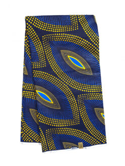 Blue Yellow Ellipse Dots Ankara African Print Fabric 6 Yards