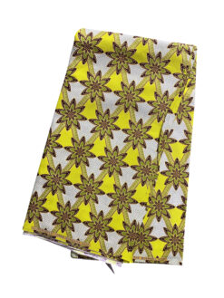 Green Lime Dark Brown Gold Flower Spike Glitter Ankara African Print Fabric 6 Yards