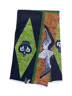 Green Orange Dark Blue Bird Spread Wings Crown Ankara African Print Fabric 6 Yards