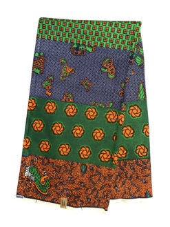 Green Orange Flowers Birds Blocks Ankara African Print Fabric 6 Yards