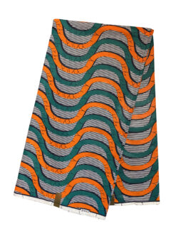 Green Orange White Black Tides Waves Ankara African Print Fabric 6 Yards