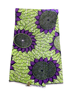 Green Purple Black White Sunflower Ankara African Print Fabric 6 Yards