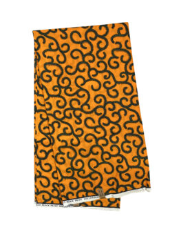 Orange Black Small Macaroni Ankara African Print Fabric 6 Yards