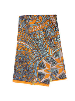 Orange Blue White Mythological Kaleidoscope Ankara African Print Fabric 6 Yards