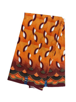 Orange Brown White Gold Oval Pods Glitter Ankara African Print Fabric 6 Yards