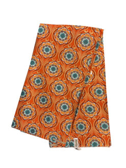 Orange Gold Burgundy Teal Triple Flowers Glitter Ankara African Print Fabric 6 Yards
