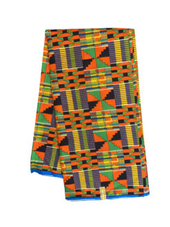 Orange Green Black Yellow Blue Kente Ankara African Print Fabric 6 Yards