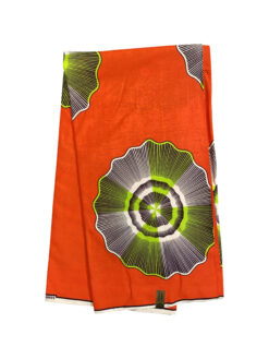 Orange Lime Green Brown White Spot Waves Beam African Ankara Print Fabric 6 Yards