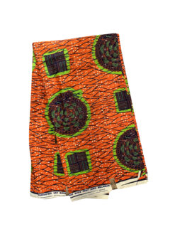 Orange Lime Green Snail Bible Black White Ankara African Print Fabric 6 Yards