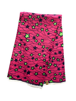 Pink Black Green Mini Stars Ankara African Print Fabric 6 Yards
