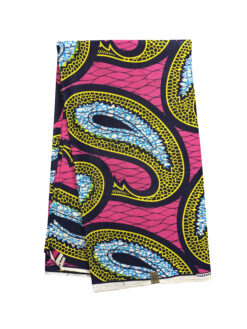Pink Black Yellow Blue White Paisley Large Ankara African Print Fabric 6 Yards