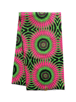 Black Pink Green Circular Spiral Spikes Ankara African Print Fabric 6 Yards