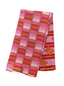 Pink Red White Gold Glitter Kente Ankara African Print Fabric 6 Yards