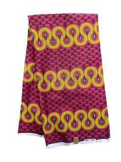 Pink Yellow Black White Scrunched Waves Ankara African Print Fabric 6 Yards