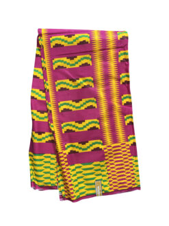 Pink Yellow Green Brown Obi Nkye Kente Ankara African Print Fabric 6 Yards
