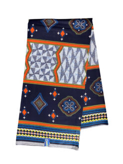 Blue Dark Black Yellow Orange Blocks Atoghu Toghu Bamenda Bamileke Cameroon Ankara African Print Fabric 6 Yards
