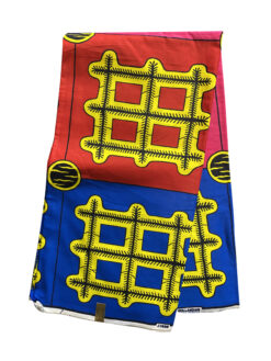 Red Blue Yellow Black Pound Hashtag Ankara African Print Fabric 6 Yards