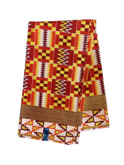Red Gold Burgundy Tan Obaakofo Mmu Man Glitter Kente Ankara African Print Fabric 6 Yards