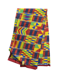 Red Yellow Green Blue Black White Kente Ankara African Print 6 Yards