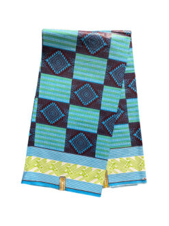 Blue Brown White Green Square Rigged Diamond Glitter Ankara African Print Fabric 6 Yards