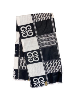 White Black Adrinkra Strength Kente Ankara African Print Fabric 6 Yards