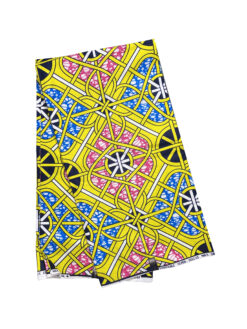 Yellow Black White Pink Blue Stain Glass Ankara African Print Fabric 6 Yards