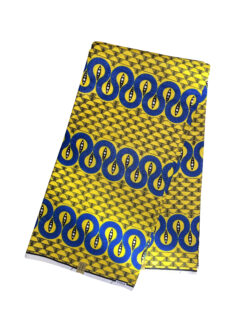 Yellow Blue Black White Scrunched Waves Ankara African Print Fabric 6 Yards