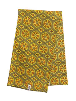 Yellow Orange Gold Black Pentagon Glitter Ankara African Print Fabric 6 Yards