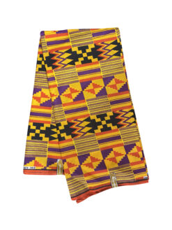 Yellow Purple Orange Black Obaakofo Mmu Man Apremo Kente Ankara African Print Fabric 6 Yards