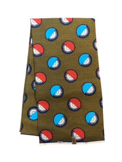 Yellow Red Blue Black Pod Balls Ankara African Print Fabric 6 Yards