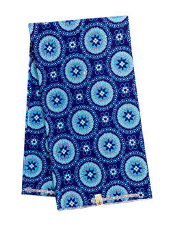 Blue Aqua Silver Spiky Circle Glitter Ankara African Print Fabric 6 Yards