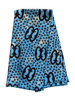 Blue Black Gold Clover Club Nkonsonkonson Adinkra Ankara African Print Fabric 6 Yards
