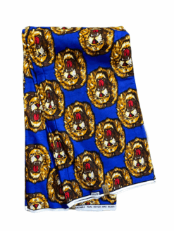 Blue Brown Red White Isi Agu Lion Head Chieftaincy Ankara African Print Fabric 6 Yards