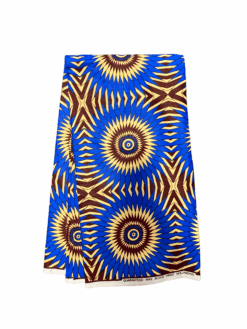Blue Burgundy Tan Circular Spiral Spikes Ankara African Print Fabric 6 Yards