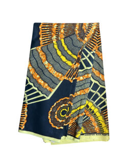 Blue Dark Orange Yellow Tan Marrow Ripple Ankara African Print Fabric 6 Yards