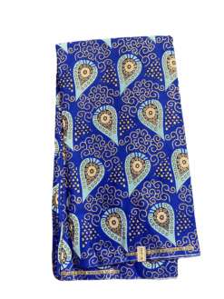 Blue Gold Beak Ankara African Print Fabric 6 Yards
