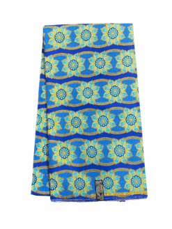 Blue Gold Black Delphiniums Ankara African Print Fabric 6 Yards