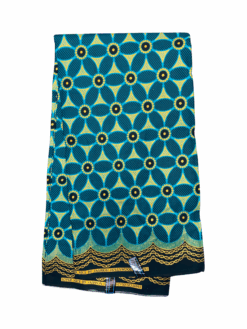 Blue Turquoise Gold Black Stargrass Flower Glitter Ankara African Print Fabric 6 Yards
