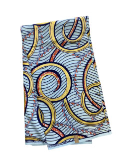 Blue Gold Orange Entwine Pennant Ankara African Print Fabric 6 Yards