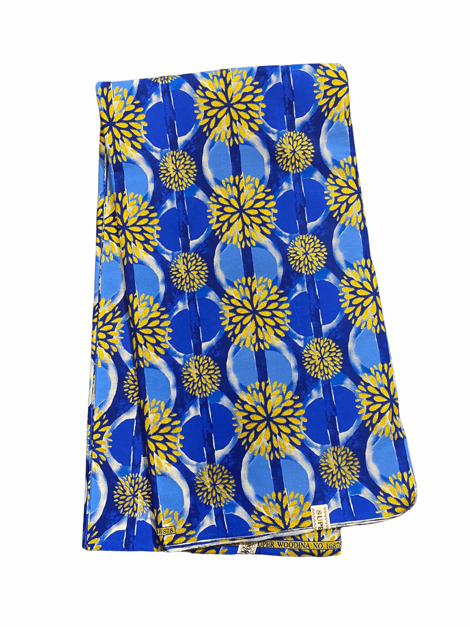 Blue Gold White Fire Works Ankara African Print Fabric 6 Yards