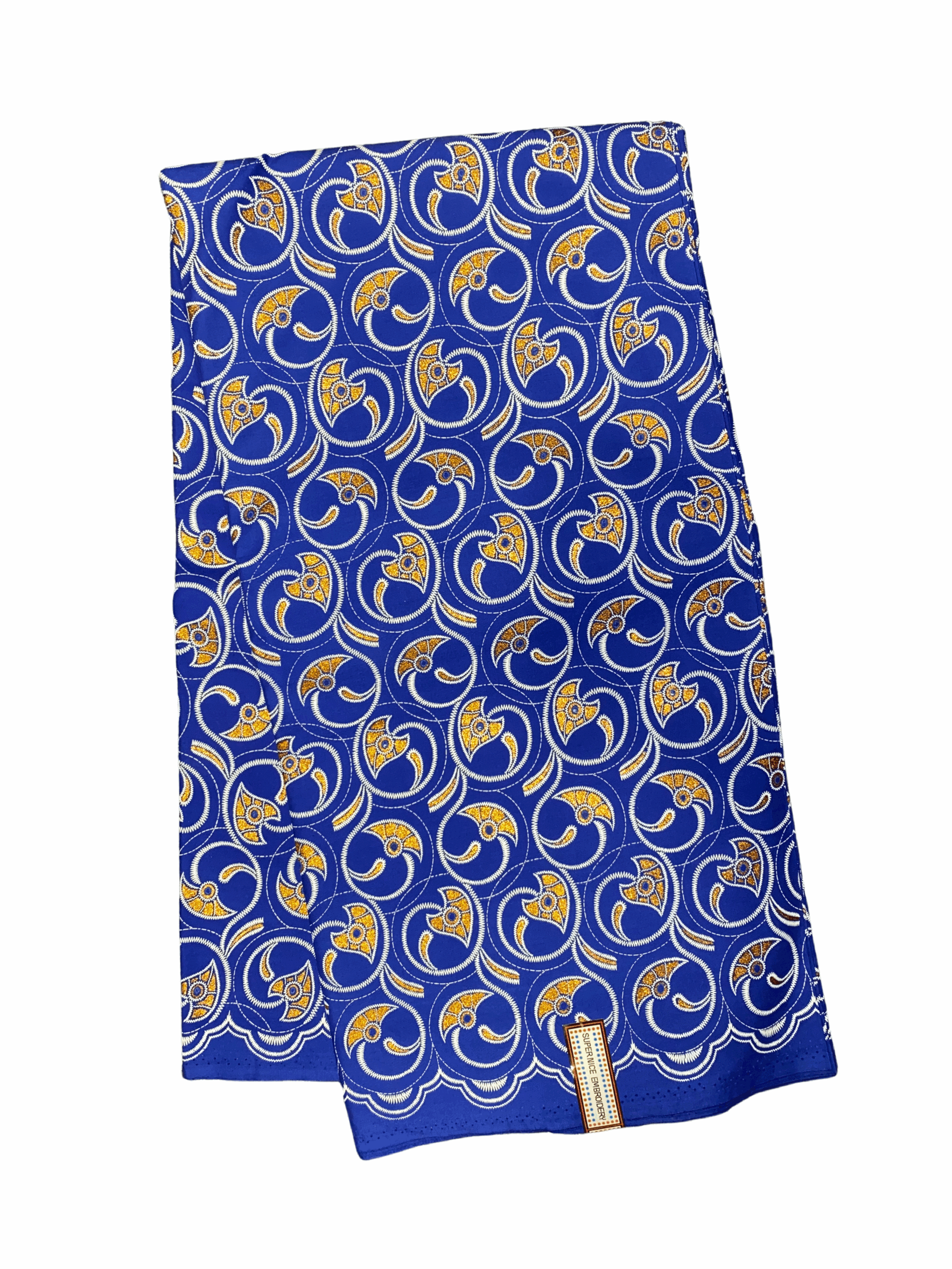 Blue Gold White Rocker Slicer Ankara African Print Fabric 6 Yards