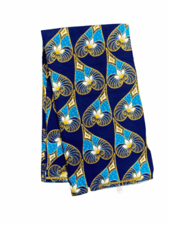 Blue Navy White Gold Heart Lilly Glitter Ankara African Print Fabric 6 Yards