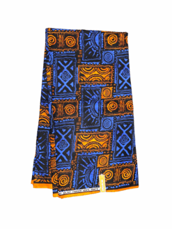 Blue Orange Black Swirl Mud Cloth Ankara African Print Fabric 6 Yards